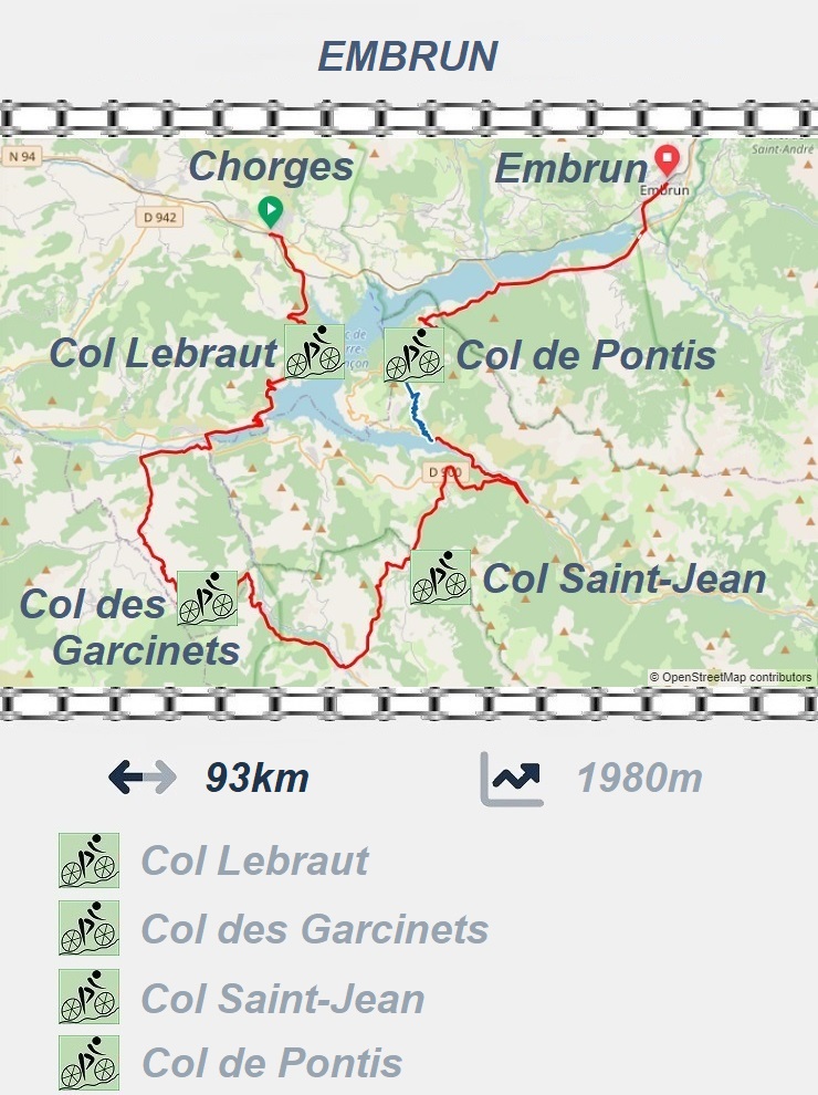 Chorges - Col Lebraut - Col des Garcinets - Col Saint-Jean - Col de Pontis - Embrun